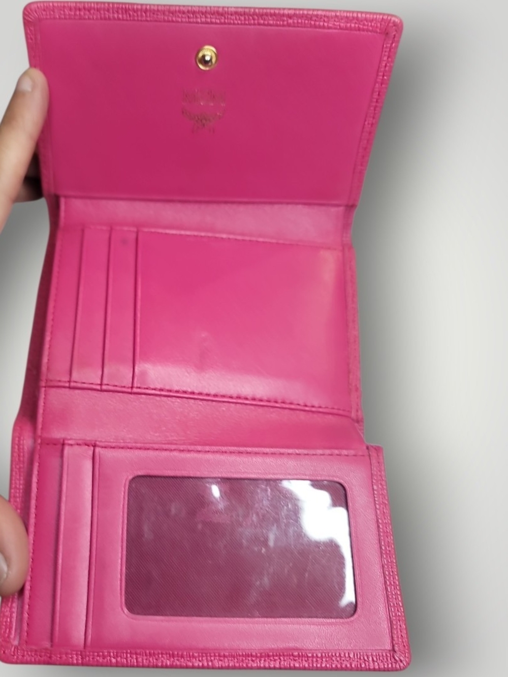 MCM Hot Pink Leather Trifold Wallet Charm Detail In Great Condition - Picture 10 of 16